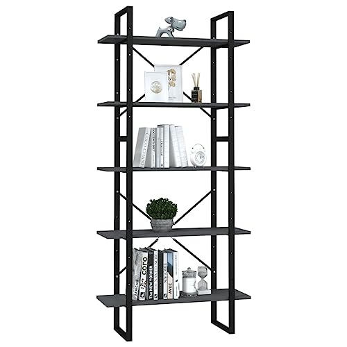 HEFZGDB Bücherregal 5 Fächer Grau 80x30x175 cm Holzwerkstoff Vitrine Aktenschrank Mehrzweckschrank Küchenschrank für Bibliothek Arbeitszimmer Schlafzimmer Büro von HEFZGDB