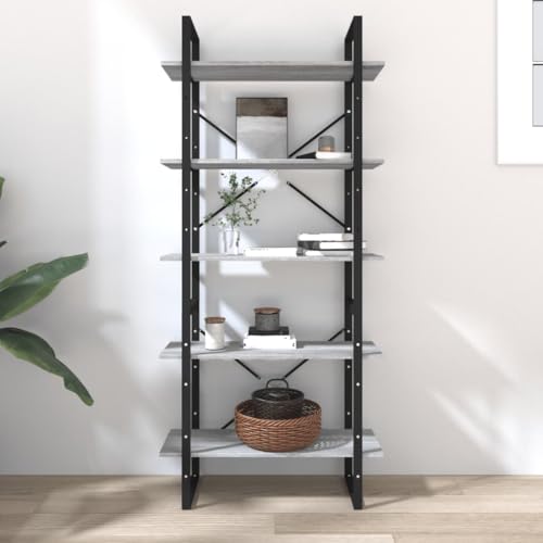 HEFZGDB Bücherregal 5 Fächer Grau Sonoma-Eiche 80x30x175 Holzwerkstoff Vitrine Aktenschrank Mehrzweckschrank Küchenschrank für Bibliothek Arbeitszimmer Schlafzimmer Büro von HEFZGDB