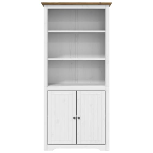 HEFZGDB Bücherregal BODO Weiß und Braun 82x40x173 cm Massivholz Kiefer Küchenregal Cd Regal Mehrzweckschrank Vitrine für Arbeitszimmer Wohnbereich Bibliothek Büro von HEFZGDB