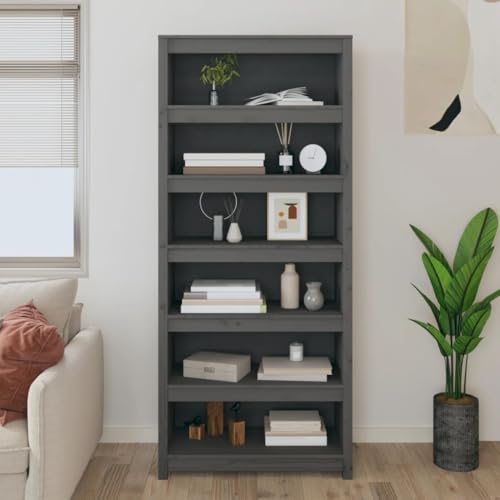 HEFZGDB Bücherregal Grau 80x35x183 cm Massivholz Kiefer Allzweckschrank Cd Regal Aktenschrank Vitrine für Wohnbereich Bibliothek Arbeitszimmer Büro HEFZGDB Bücherregal Grau 80x35x183 cm Massivholz Kiefer Allzweckschrank Cd Regal Aktenschrank Vitrine für Wohnbereich Bibliothek Arbeitszimmer Büro von HEFZGDB