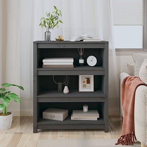 HEFZGDB Bücherregal Grau 80x35x97 cm Massivholz Kiefer Allzweckschrank Cd Regal Aktenschrank Vitrine für Wohnbereich Bibliothek Arbeitszimmer Büro von HEFZGDB