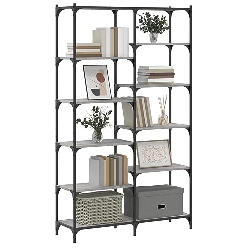 HEFZGDB Bücherregal Grau Sonoma 100x32x170 cm Holzwerkstoff und Eisen Allzweckschrank Cd Regal Regale Vitrine für Schlafzimmer Arbeitszimmer Bibliothek Büro von HEFZGDB