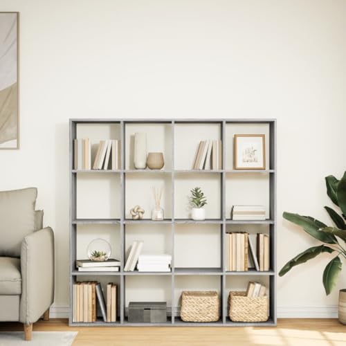 HEFZGDB Bücherregal Grau Sonoma 137,5x29x137,5 cm Holzwerkstoff Allzweckschrank Bücherregal Klein Mehrzweckschrank Vitrine für Bibliothek Büro Wohnbereich Arbeitszimmer von HEFZGDB