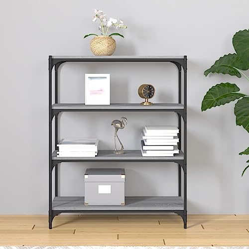 HEFZGDB Bücherregal Grau Sonoma 80x33x100 cm Holzwerkstoff und Stahl Bücherwagen Cd Regal Aktenschrank Küchenschrank für Wohnbereich Bibliothek Büro Arbeitszimmer von HEFZGDB