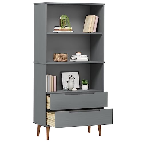 HEFZGDB Bücherregal MOLDE Grau 85x35x170,5 cm Massivholz Kiefer Vitrine Cd Regal Apothekerschrank Küche Küchenschrank für Büro Wohnbereich Schlafzimmer Bibliothek von HEFZGDB