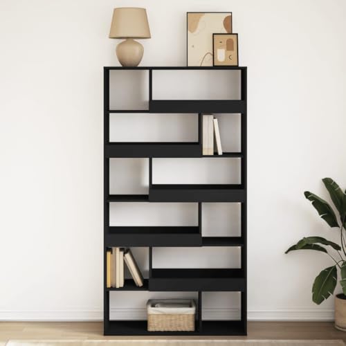 HEFZGDB Bücherregal Schwarz 100x33x187,5 cm Holzwerkstoff Küchenregal Cd Regal Regale Vitrine für Bibliothek Wohnbereich Arbeitszimmer Schlafzimmer von HEFZGDB