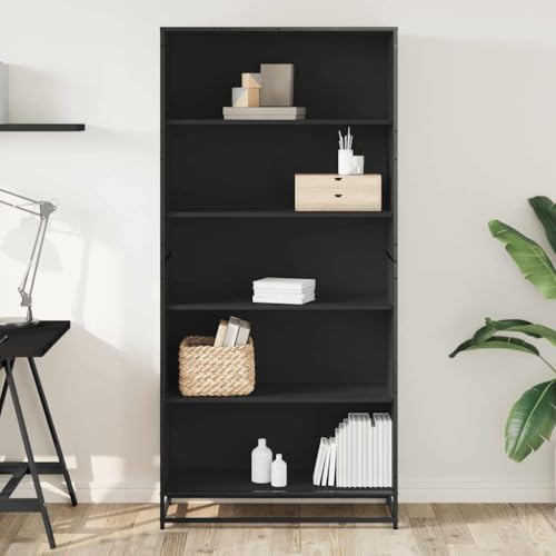 HEFZGDB Bücherregal Schwarz 80,5x35x170,5 cm Holzwerkstoff Küchenregal Cd Regal Mehrzweckschrank Küchenschrank für Bibliothek Schlafzimmer Büro Wohnbereich von HEFZGDB