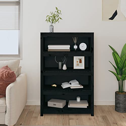 HEFZGDB Bücherregal Schwarz 80x35x126 cm Massivholz Kiefer Allzweckschrank Cd Regal Aktenschrank Vitrine für Wohnbereich Bibliothek Arbeitszimmer Büro von HEFZGDB
