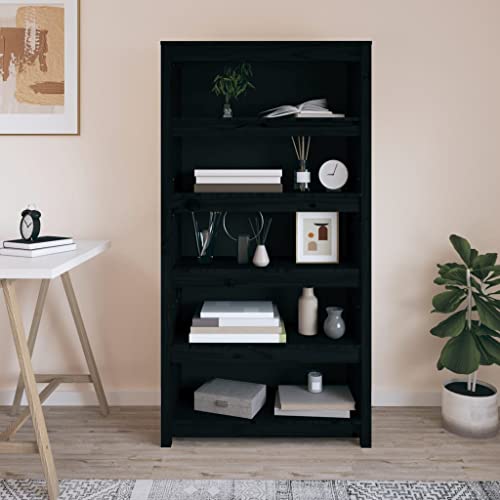 HEFZGDB Bücherregal Schwarz 80x35x154 cm Massivholz Kiefer Allzweckschrank Cd Regal Aktenschrank Vitrine für Wohnbereich Bibliothek Arbeitszimmer Büro HEFZGDB Bücherregal Schwarz 80x35x154 cm Massivholz Kiefer Allzweckschrank Cd Regal Aktenschrank Vitrine für Wohnbereich Bibliothek Arbeitszimmer Büro von HEFZGDB