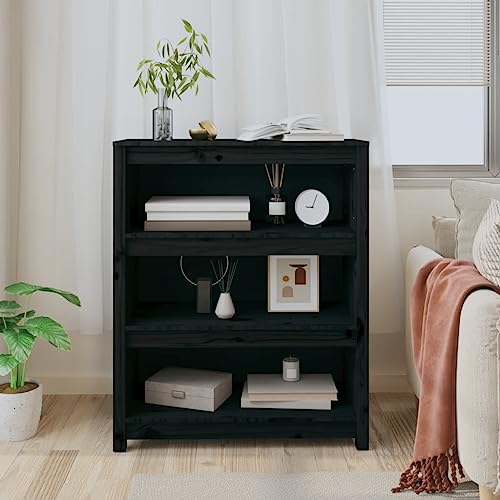 HEFZGDB Bücherregal Schwarz 80x35x97 cm Massivholz Kiefer Allzweckschrank Cd Regal Aktenschrank Vitrine für Wohnbereich Bibliothek Arbeitszimmer Büro von HEFZGDB