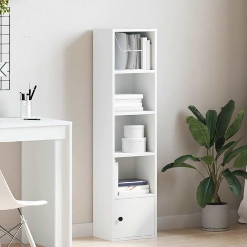 HEFZGDB Bücherregal Weiß 31x24x127 cm Holzwerkstoff Regal Schlafzimmer Cd Regal Aktenschrank Regale für Schlafzimmer Bibliothek Büro Wohnbereich von HEFZGDB