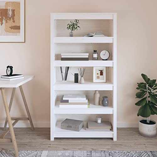 HEFZGDB Bücherregal Weiß 80x35x154 cm Massivholz Kiefer Allzweckschrank Cd Regal Aktenschrank Vitrine für Wohnbereich Bibliothek Arbeitszimmer Büro von HEFZGDB