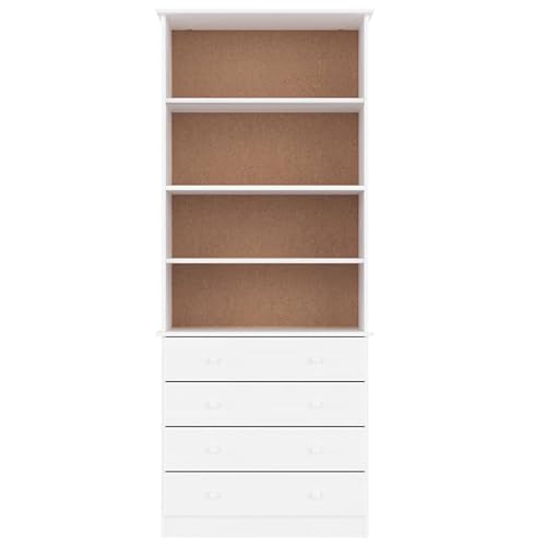 HEFZGDB Bücherregal mit Schubladen ALTA Weiß 77x35x186,5 cm Kiefernholz Küchenregal Cd Regal Regale Vitrine für Bibliothek Büro Wohnbereich Schlafzimmer von HEFZGDB