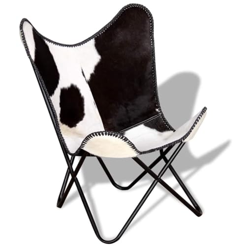 HEFZGDB Butterfly-Sessel Schwarz und Weiß Echtes Kuhfell Wohnzimmerstühle Lesesessel Bequem Loungesessel Wohnzimmer Kleiner Sessel für Sitzungszimmer Balkon Arbeitszimmer Schlafzimmer von HEFZGDB
