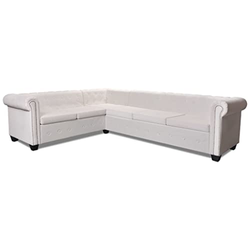 HEFZGDB Chesterfield-Ecksofa 6-Sitzer Kunstleder Weiß Sitzgarnitur Wohnzimmer Mini Sofa Lesesessel Bequem Kleine Couch Jugendzimmer für Büro Schlafzimmer Wohnbereich Aufenthaltsraum HEFZGDB Chesterfield-Ecksofa 6-Sitzer Kunstleder Weiß Sitzgarnitur Wohnzimmer Mini Sofa Lesesessel Bequem Kleine Couch Jugendzimmer für Büro Schlafzimmer Wohnbereich Aufenthaltsraum von HEFZGDB