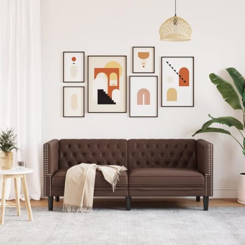 HEFZGDB Chesterfield-Sofa 2-Sitzer Braun Kunstleder Sessel Schlafzimmer Sessel Wohnzimmer Jugendsofa Kleine Couch Jugendzimmer für Schlafzimmer Wohnbereich Aufenthaltsraum Büro von HEFZGDB