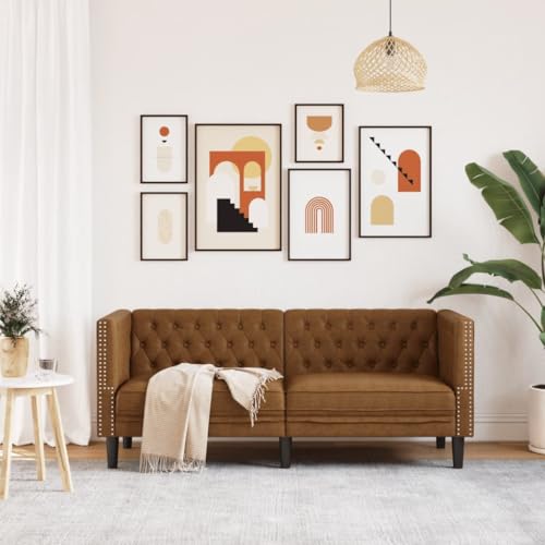 HEFZGDB Chesterfield-Sofa 2-Sitzer Braun Kunstleder in Wildleder-Optik Sessel Schlafzimmer Sessel Wohnzimmer Jugendsofa Kleine Couch Jugendzimmer für Schlafzimmer Wohnbereich Aufenthaltsraum Büro von HEFZGDB