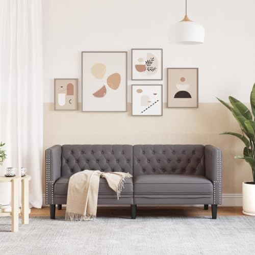 HEFZGDB Chesterfield-Sofa 2-Sitzer Grau Kunstleder Sessel Schlafzimmer Sessel Wohnzimmer Jugendsofa Kleine Couch Jugendzimmer für Schlafzimmer Wohnbereich Aufenthaltsraum Büro von HEFZGDB