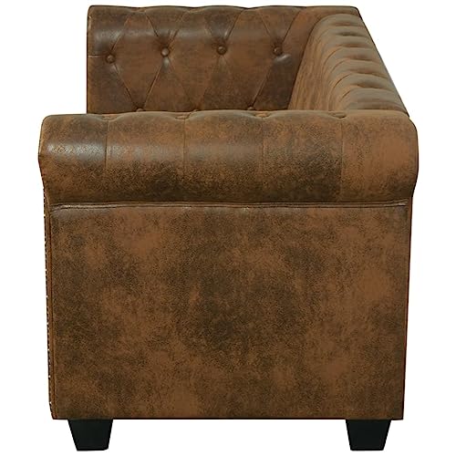 HEFZGDB Chesterfield-Sofa 2-Sitzer Kunstleder Braun Relax Sessel Couch Klein Jugendsofa Kleines Sofa für Empfangsraum Büro Aufenthaltsraum Wohnbereich von HEFZGDB