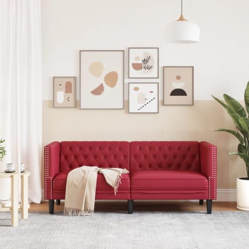 HEFZGDB Chesterfield-Sofa 2-Sitzer Weinrot Kunstleder Sessel Schlafzimmer Sessel Wohnzimmer Jugendsofa Kleine Couch Jugendzimmer für Schlafzimmer Wohnbereich Aufenthaltsraum Büro von HEFZGDB