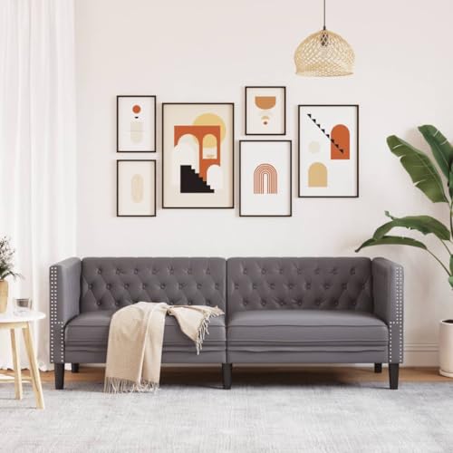 HEFZGDB Chesterfield-Sofa 3-Sitzer Grau Kunstleder Sessel Schlafzimmer Sessel Wohnzimmer Jugendsofa Kleine Couch Jugendzimmer für Schlafzimmer Wohnbereich Aufenthaltsraum Büro von HEFZGDB