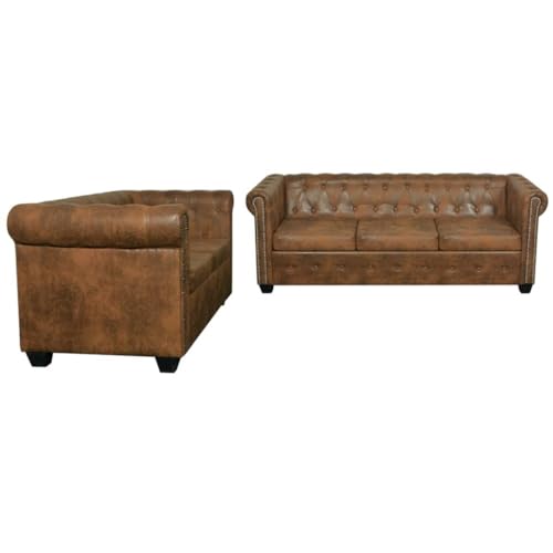 HEFZGDB Chesterfield-Sofas 2-Sitzer und 3-Sitzer Braun Relax Sessel Couch Klein Jugendsofa Kleines Sofa für Empfangsraum Büro Aufenthaltsraum Wohnbereich von HEFZGDB