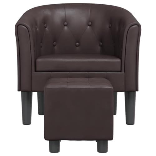 HEFZGDB Clubsessel mit Fußhocker Braun Kunstleder Reading Chair Esszimmerstühle Hocker Schminktisch Küchenstühle für Arbeitszimmer Schlafzimmer Sitzungszimmer Wohnbereich von HEFZGDB