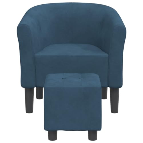 HEFZGDB Clubsessel mit Fußhocker Dunkelblau Samt Sessel Schlafzimmer Loungesessel Wohnzimmer Schminktisch Stuhl Küchenstühle für Schlafzimmer Wohnbereich Arbeitszimmer Balkon von HEFZGDB