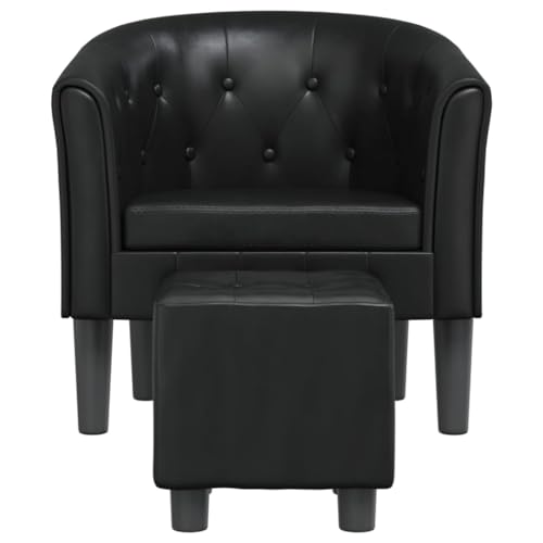 HEFZGDB Clubsessel mit Fußhocker Schwarz Kunstleder Reading Chair Esszimmerstühle Hocker Schminktisch Küchenstühle für Arbeitszimmer Schlafzimmer Sitzungszimmer Wohnbereich von HEFZGDB