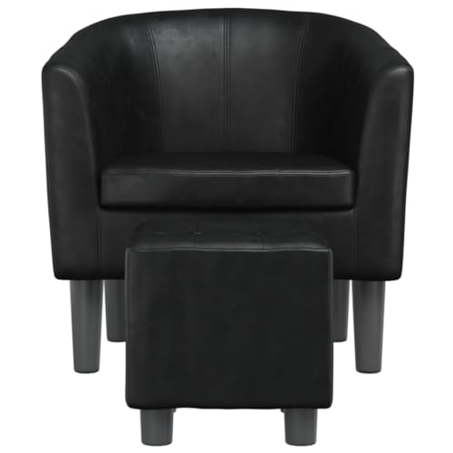 HEFZGDB Clubsessel mit Fußhocker Schwarz Kunstleder Wohnzimmerstühle Lesesessel Bequem Loungesessel Wohnzimmer Kleiner Sessel für Arbeitszimmer Sitzungszimmer Wohnbereich Balkon von HEFZGDB