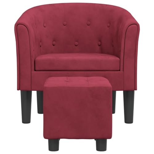 HEFZGDB Clubsessel mit Fußhocker Weinrot Samt Big Sessel Schminkstuhl Loungesessel Wohnzimmer Küchenstühle für Schlafzimmer Balkon Arbeitszimmer Sitzungszimmer von HEFZGDB