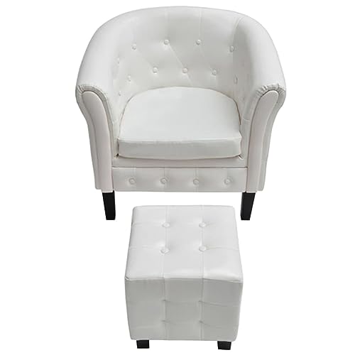 HEFZGDB Clubsessel mit Fußhocker Weiß Kunstleder Armchair Living Room Lesesessel Bequem Küchenstühle Kleiner Sessel für Wohnbereich Arbeitszimmer Balkon Sitzungszimmer von HEFZGDB