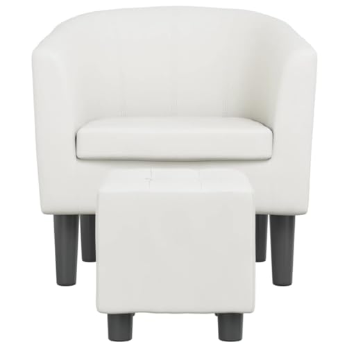 HEFZGDB Clubsessel mit Fußhocker Weiß Kunstleder Wohnzimmerstühle Lesesessel Bequem Loungesessel Wohnzimmer Kleiner Sessel für Arbeitszimmer Sitzungszimmer Wohnbereich Balkon von HEFZGDB