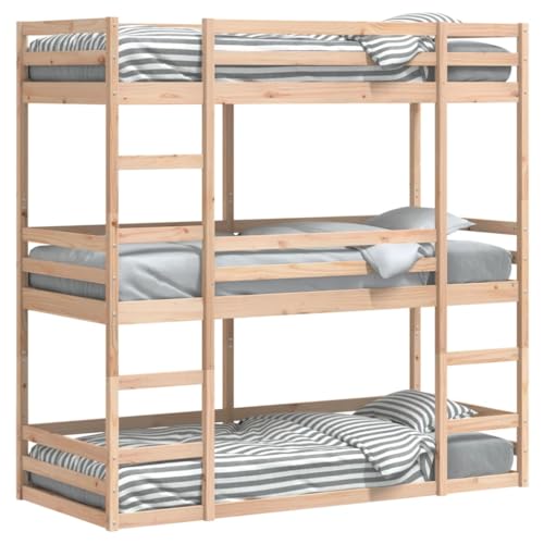 HEFZGDB Dreifach-Etagenbett 90x190 cm Massivholz Kiefer Jugendbett Gästebett Familienbett Einzelbett für Wohnbereich Schlafzimmer Gästezimmer Herberge von HEFZGDB