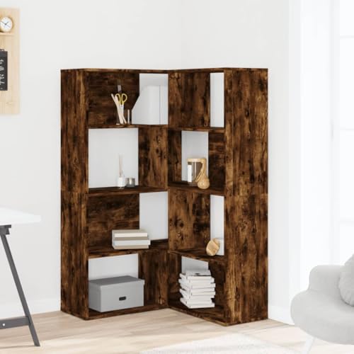HEFZGDB Eck-Bücherregal 4 Etagen Räuchereiche 85x85x140cm Holzwerkstoff Allzweckschrank Aktenschrank Regale Apothekerschrank Küche für Schlafzimmer Bibliothek Arbeitszimmer Wohnbereich von HEFZGDB