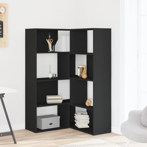 HEFZGDB Eck-Bücherregal 4 Etagen Schwarz 85x85x140 cm Holzwerkstoff Allzweckschrank Aktenschrank Regale Apothekerschrank Küche für Schlafzimmer Bibliothek Arbeitszimmer Wohnbereich von HEFZGDB