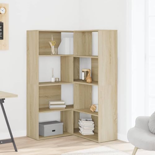 HEFZGDB Eck-Bücherregal 4 Etagen Sonoma Eiche 85x85x140cm Holzwerkstoff Allzweckschrank Aktenschrank Regale Apothekerschrank Küche für Schlafzimmer Bibliothek Arbeitszimmer Wohnbereich von HEFZGDB