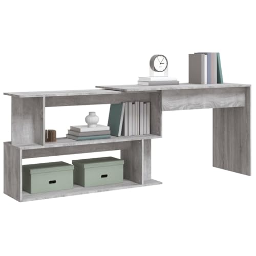 HEFZGDB Eckschreibtisch Grau Sonoma 200x50x76 cm Holzwerkstoff Gamer Schreibtisch Gaming Tisch Gaming Schreibtisch Schreibtisch Groß für Wohnbereich Schlafzimmer Küche Arbeitszimmer von HEFZGDB