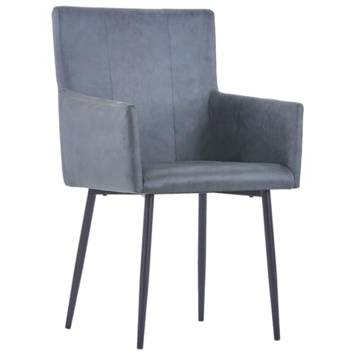 HEFZGDB Esszimmerstühle mit Armlehnen 2 STK. Grau Wildleder-Optik Bequemer Stuhl Schminkstuhl Wohnzimmer Stühle Küchenstühle Modern für Küche Wohnstube Speisesaal Balkon von HEFZGDB
