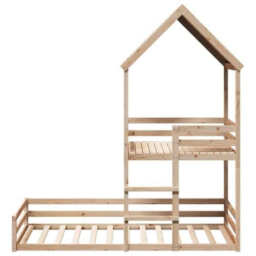 HEFZGDB Etagenbett mit Dach 80x200 cm Massivholz Kiefer Jugendbett Gästebett Familienbett Bettrahmen für Schlafzimmer Wohnbereich Gästezimmer Herberge von HEFZGDB