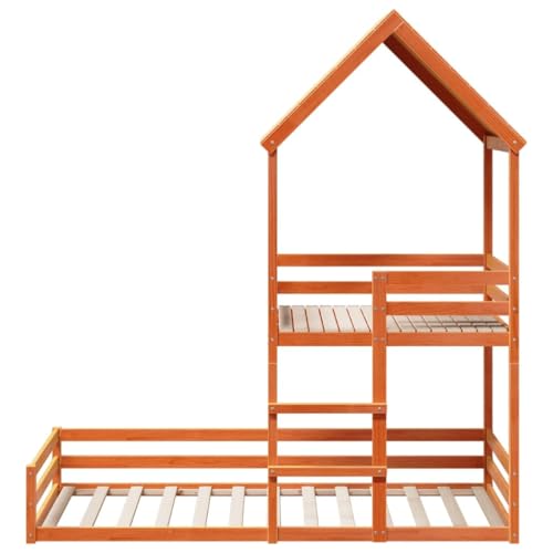 HEFZGDB Etagenbett mit Dach Wachsbraun 90x190 cm Massivholz Kiefer Jugendbett Gästebett Familienbett Bettrahmen für Schlafzimmer Wohnbereich Gästezimmer Herberge HEFZGDB Etagenbett mit Dach Wachsbraun 90x190 cm Massivholz Kiefer Jugendbett Gästebett Familienbett Bettrahmen für Schlafzimmer Wohnbereich Gästezimmer Herberge von HEFZGDB