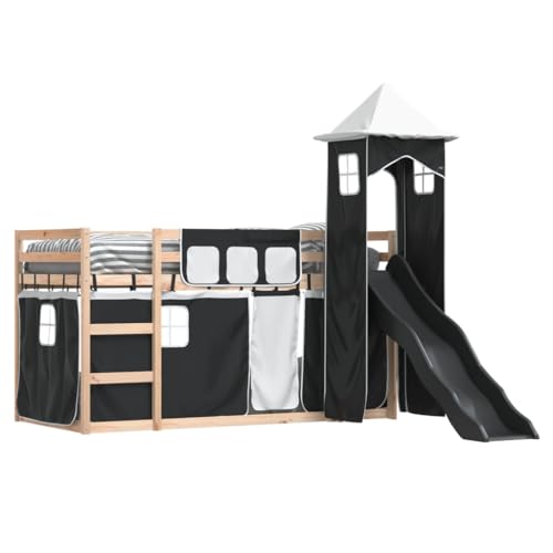 HEFZGDB Etagenbett mit Rutsche und Gardinen Weiß und Schwarz 90x190 cm Bette Gästebett Familienbett Einzelbetten für Schlafzimmer Gästezimmer Wohnbereich Herberge HEFZGDB Etagenbett mit Rutsche und Gardinen Weiß und Schwarz 90x190 cm Bette Gästebett Familienbett Einzelbetten für Schlafzimmer Gästezimmer Wohnbereich Herberge von HEFZGDB