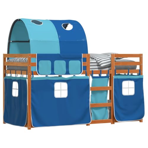 HEFZGDB Etagenbett mit Vorhängen Blau 75x190 cm Massivholz Kiefer Guest Bed Gästebett Bettgestell Einzelbetten für Gästezimmer Wohnbereich Herberge Schlafzimmer von HEFZGDB