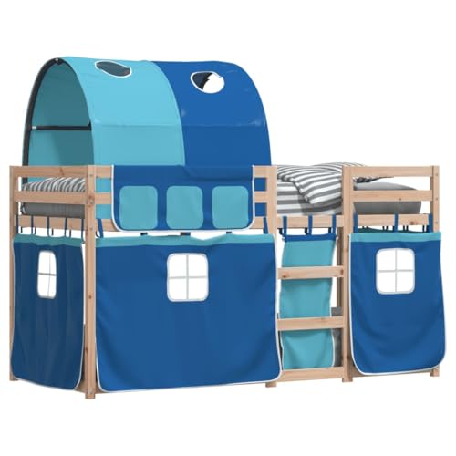HEFZGDB Etagenbett mit Vorhängen Blau 90x190 cm Massivholz Kiefer Ehebett Gästebett Familienbett Einzelbett für Gästezimmer Herberge Schlafzimmer Wohnbereich HEFZGDB Etagenbett mit Vorhängen Blau 90x190 cm Massivholz Kiefer Ehebett Gästebett Familienbett Einzelbett für Gästezimmer Herberge Schlafzimmer Wohnbereich von HEFZGDB