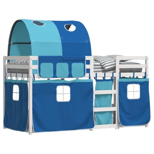 HEFZGDB Etagenbett mit Vorhängen Blau 90x200 cm Massivholz Kiefer Ehebett Gästebett Familienbett Einzelbett für Gästezimmer Herberge Schlafzimmer Wohnbereich von HEFZGDB