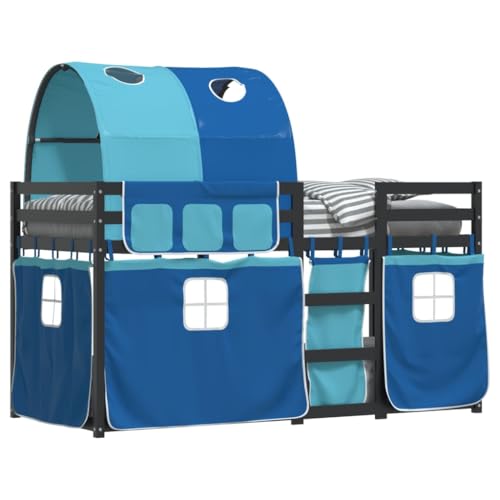 HEFZGDB Etagenbett mit Vorhängen Blau 90x200 cm Massivholz Kiefer Guest Bed Gästebett Bettgestell Einzelbetten für Gästezimmer Wohnbereich Herberge Schlafzimmer HEFZGDB Etagenbett mit Vorhängen Blau 90x200 cm Massivholz Kiefer Guest Bed Gästebett Bettgestell Einzelbetten für Gästezimmer Wohnbereich Herberge Schlafzimmer von HEFZGDB