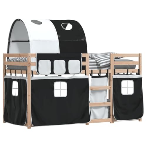 HEFZGDB Etagenbett mit Vorhängen Weiß Schwarz 90x200 cm Kiefernholz Ehebett Gästebett Familienbett Einzelbett für Gästezimmer Herberge Schlafzimmer Wohnbereich HEFZGDB Etagenbett mit Vorhängen Weiß Schwarz 90x200 cm Kiefernholz Ehebett Gästebett Familienbett Einzelbett für Gästezimmer Herberge Schlafzimmer Wohnbereich von HEFZGDB