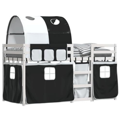 HEFZGDB Etagenbett mit Vorhängen Weiß Schwarz 90x200 cm Kiefernholz Ehebett Gästebett Familienbett Einzelbett für Gästezimmer Herberge Schlafzimmer Wohnbereich HEFZGDB Etagenbett mit Vorhängen Weiß Schwarz 90x200 cm Kiefernholz Ehebett Gästebett Familienbett Einzelbett für Gästezimmer Herberge Schlafzimmer Wohnbereich von HEFZGDB