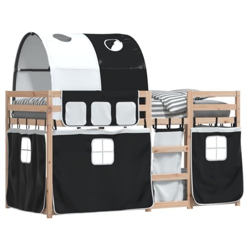 HEFZGDB Etagenbett mit Vorhängen Weiß Schwarz 90x200 cm Kiefernholz Guest Bed Gästebett Bettgestell Einzelbetten für Gästezimmer Wohnbereich Herberge Schlafzimmer HEFZGDB Etagenbett mit Vorhängen Weiß Schwarz 90x200 cm Kiefernholz Guest Bed Gästebett Bettgestell Einzelbetten für Gästezimmer Wohnbereich Herberge Schlafzimmer von HEFZGDB