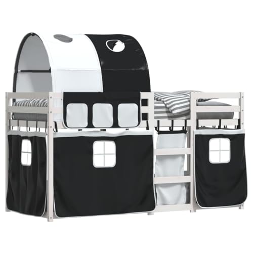 HEFZGDB Etagenbett mit Vorhängen Weiß & Schwarz 90x190 cm Kiefernholz Guest Bed Gästebett Bettgestell Einzelbetten für Gästezimmer Wohnbereich Herberge Schlafzimmer HEFZGDB Etagenbett mit Vorhängen Weiß & Schwarz 90x190 cm Kiefernholz Guest Bed Gästebett Bettgestell Einzelbetten für Gästezimmer Wohnbereich Herberge Schlafzimmer von HEFZGDB